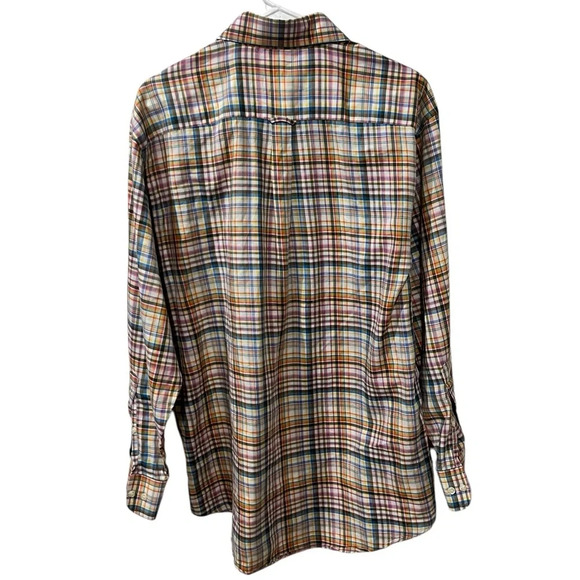 Peter Millar Button Down Shirt Long Sleeve Plaid Check Cotton Mens medium - Picture 6 of 6